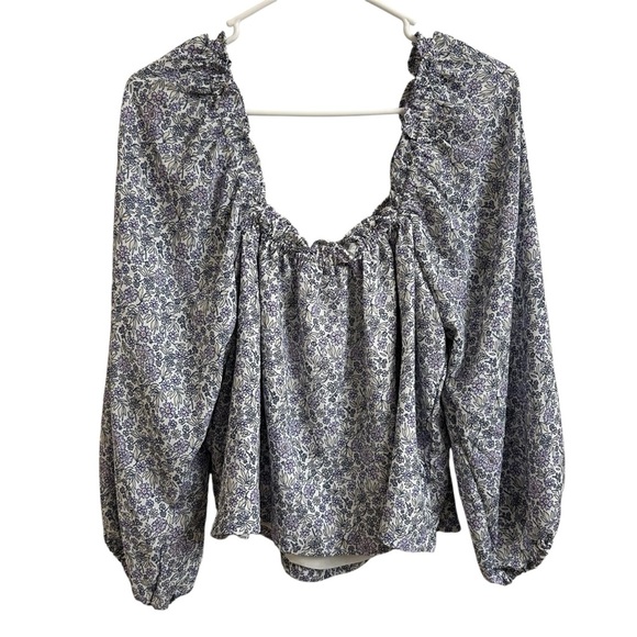 American Eagle Womens Size L Off The Shoulder Cropped Floral Button Front Blouse - Picture 4 of 10